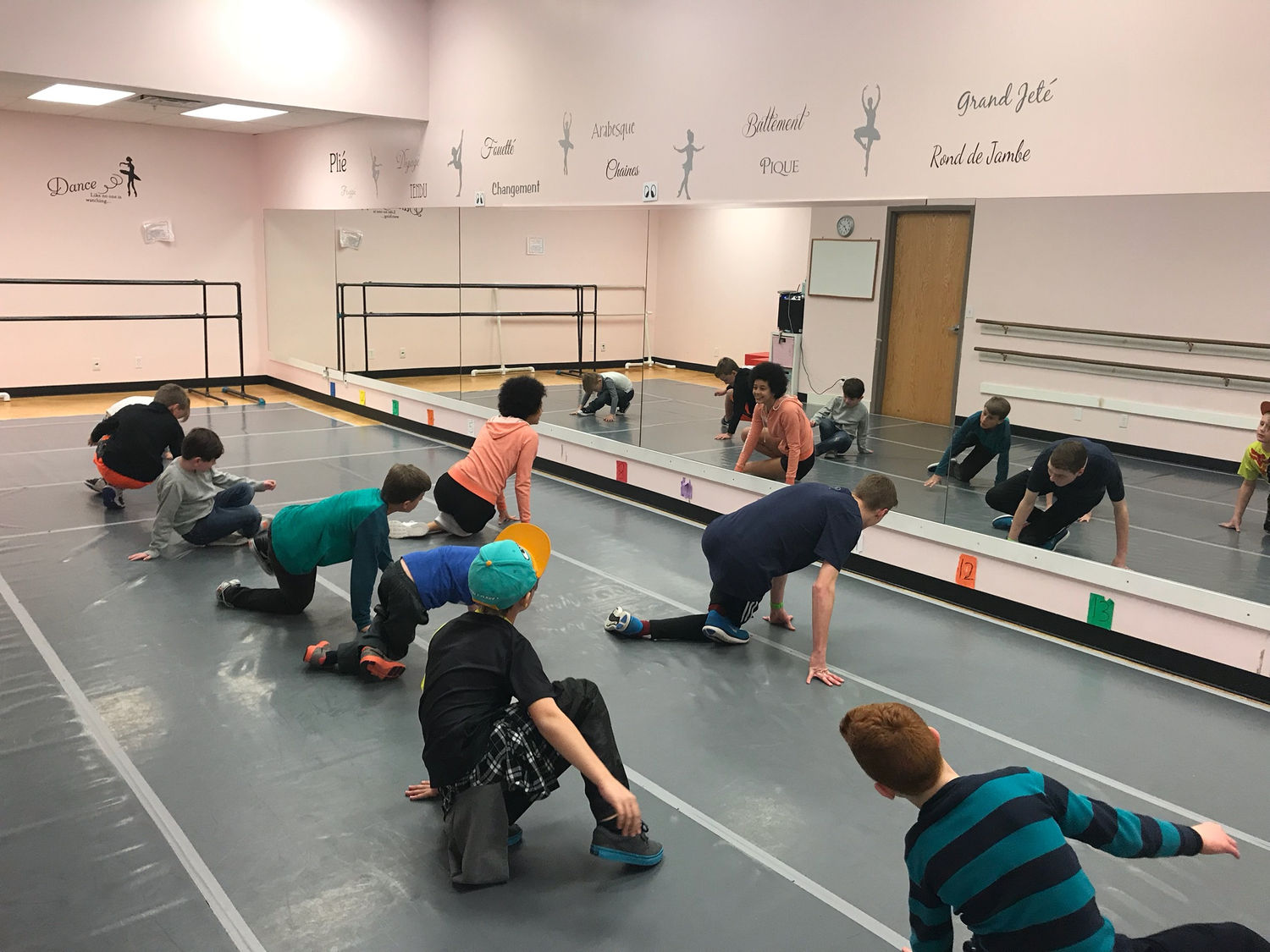 A tumbling class in progress at Project Dance